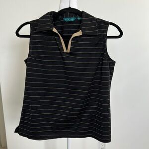 Golf shirt by ASTRA Classic size Med.  Collared, V-Neck, Sleeveless.  Black/tan